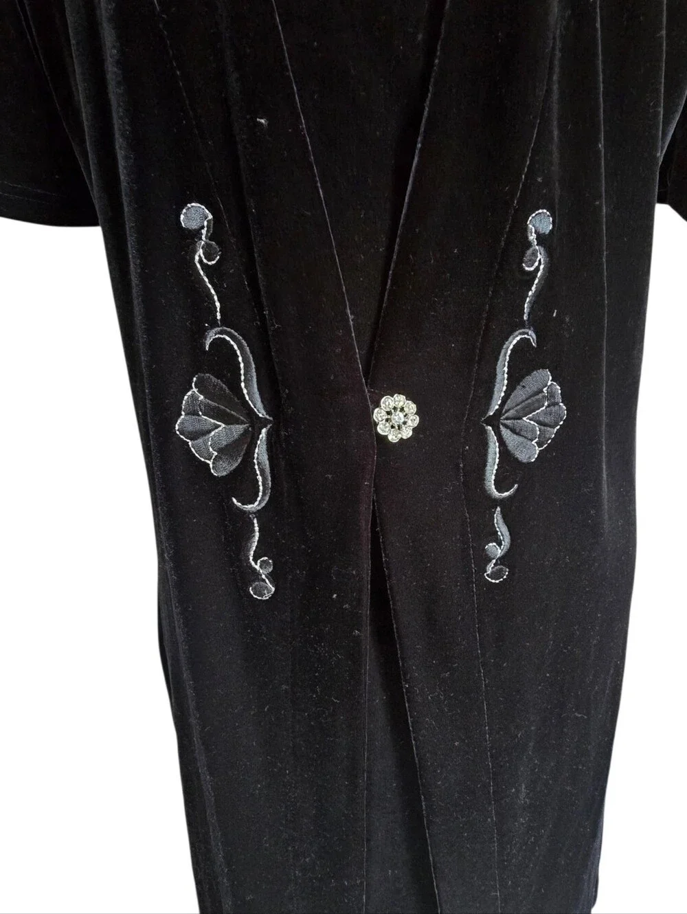 Fashion Bug Size 14P Black Velvet Embroidered Y2K Witchy Goth Lagenlook Dress